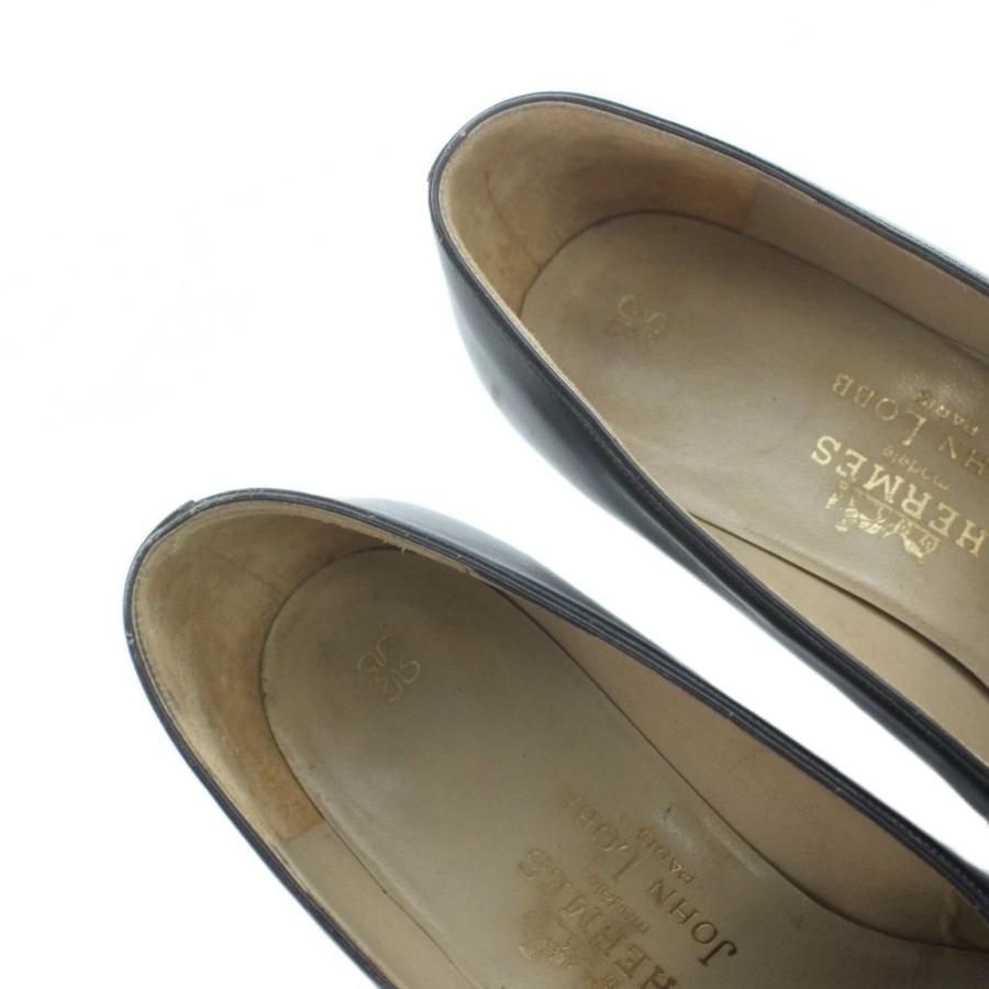 エルメス HERMES JOHN LOBB ジョンロブ製 パンプス ローファー ハイヒール レザーシューズ ケリー金具 37 24 黒 ブラック_3