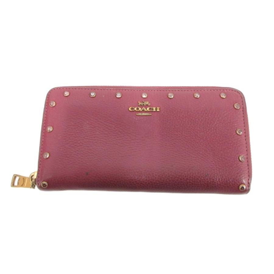 COACH（コーチ） 長財布 ウォレット ボルドー スタッズ装飾 ラウンド 
