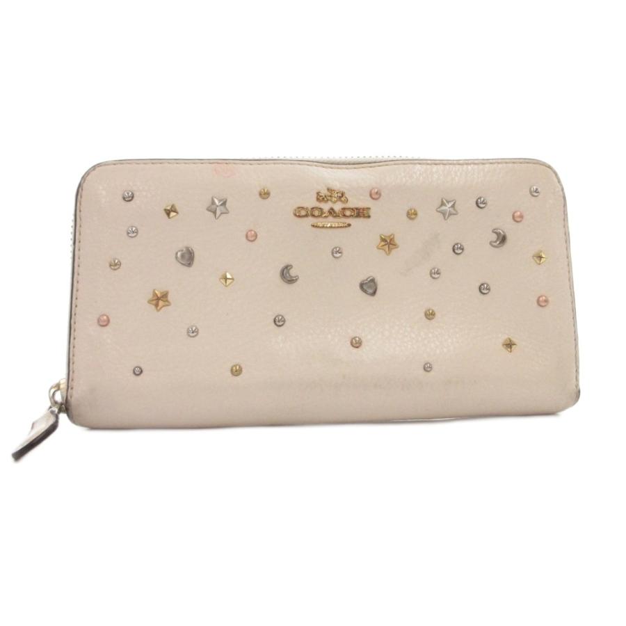 COACH（コーチ） 長財布 ウォレット 白 スタッズ装飾 ジップアラウンド 