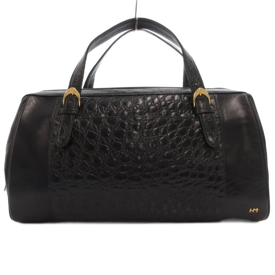 ハナエモリ HANAE MORI ハンドバッグ 黒 ブラック クロコ型押し 