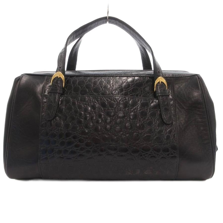 ハナエモリ HANAE MORI ハンドバッグ 黒 ブラック クロコ型押し 