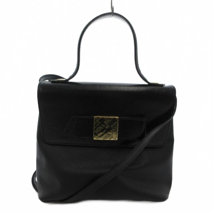 ニナリッチ NINA RICCI 2WAY ハンドバッグ 黒 ブラック フラップ開閉 