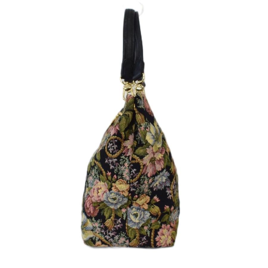 シンクビー! Think Bee トートバッグ ハンドバッグ フロントジップ 花柄 ゴブラン織り 黒 ブラック マルチカラー ■GY99 レディース |  | 01