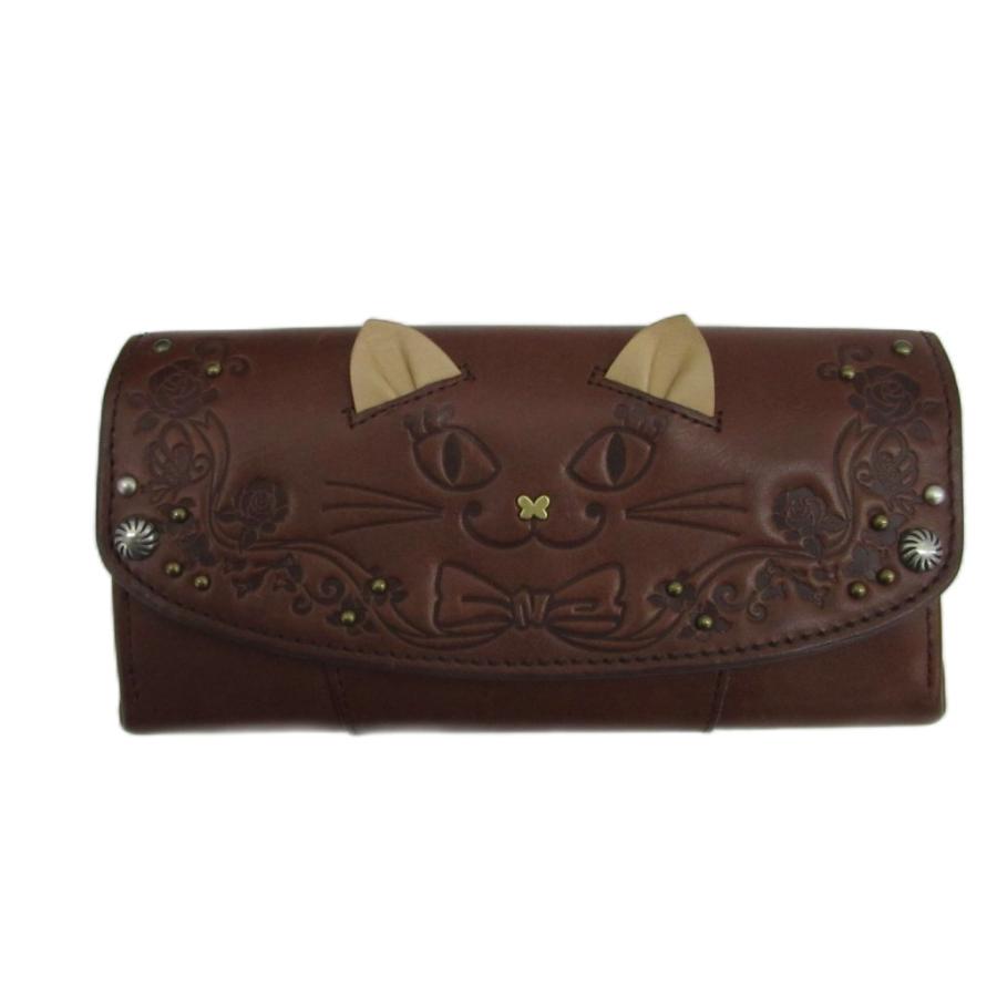 ANNA SUI（アナスイ） 長財布 レザー 本革 茶 ブラウン 猫モチーフ 