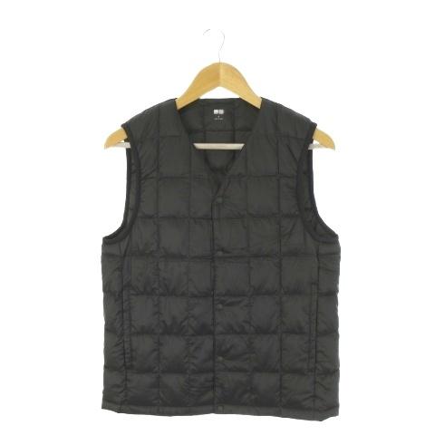 新品　ユニクロ　ブラック キルティングベスト L ユニクロ（UNIQLO） ダウンベスト M 黒 ブラック 袖なし Vネック