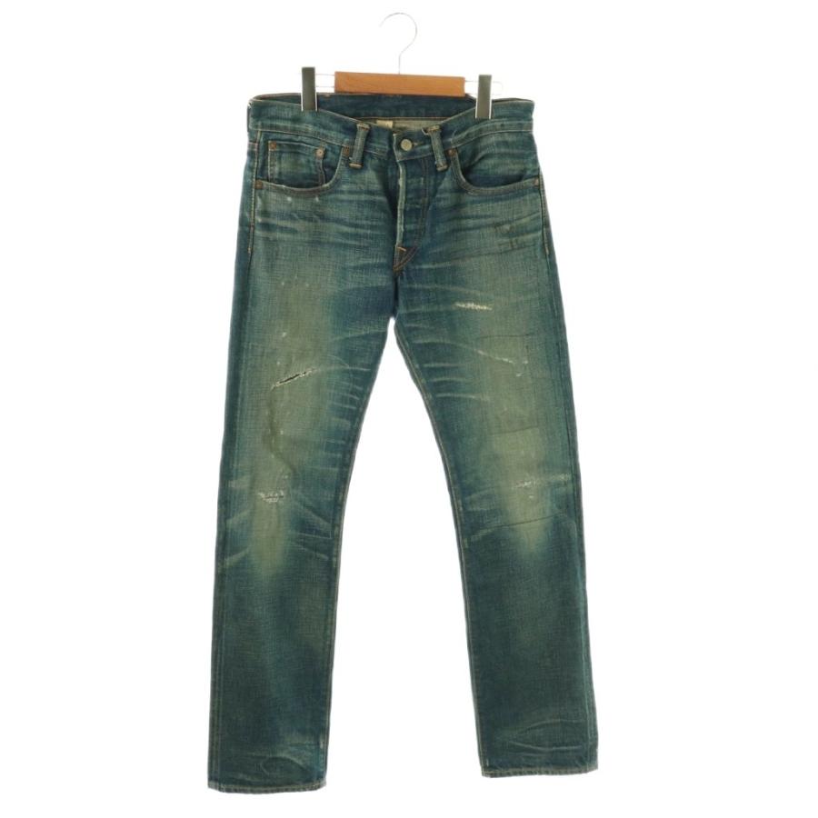 ダブルアールエル RRL デニムパンツ ジーンズ ストレート ダメージ加工 