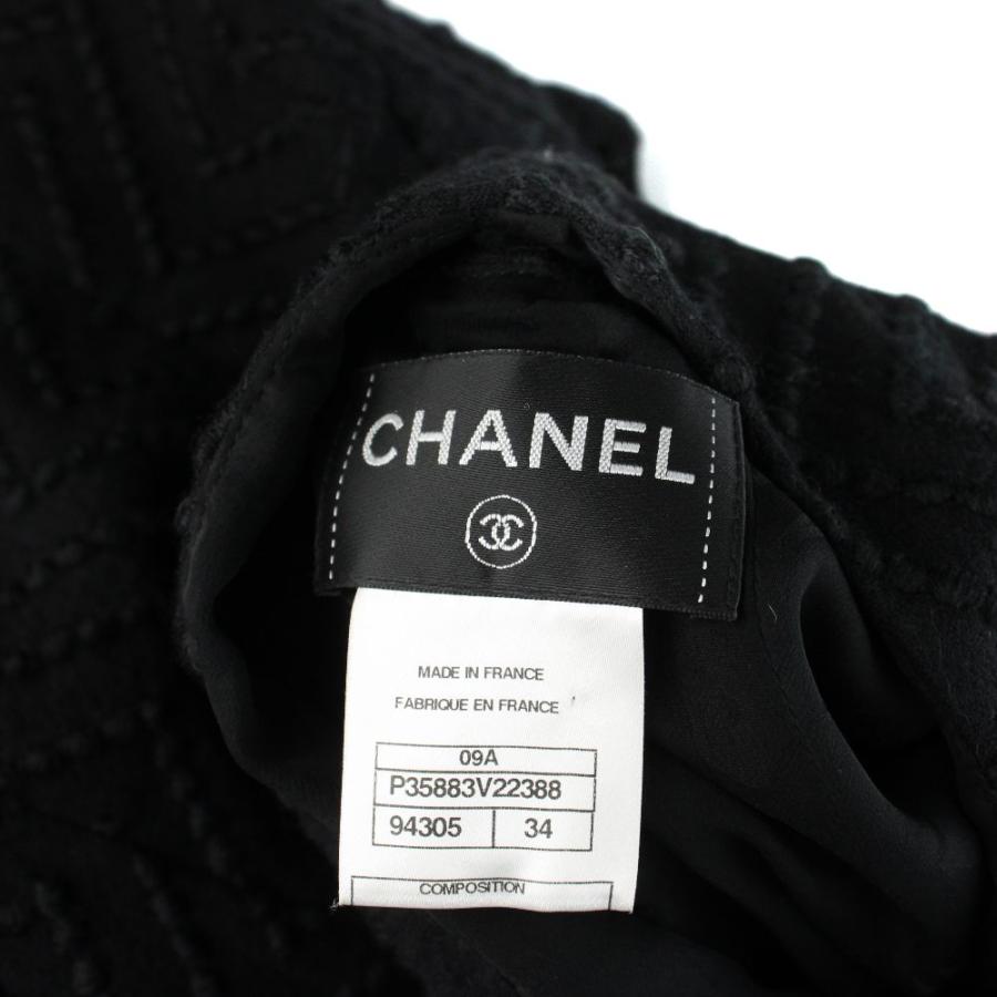 シャネル CHANEL P35883v22388 09A ノースリーブワンピース ミドル 刺繍 絹 シルク 34 XS 黒 ブラック ■GY69 /MQ レディースの画像