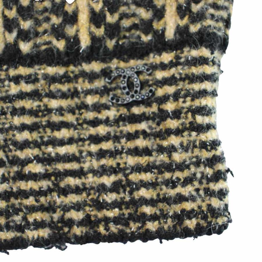 シャネル CHANEL 02A ツイード ニット パーカー ベスト ノースリーブ ココマーク 42 黒 ブラック 茶 ブラウン P19796V01153 レディースの画像