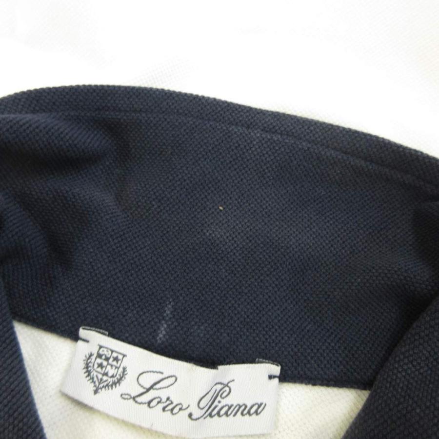 ロロピアーナ Loro Piana ポロシャツ 長袖 バイカラー ロゴ 刺繍 L 白