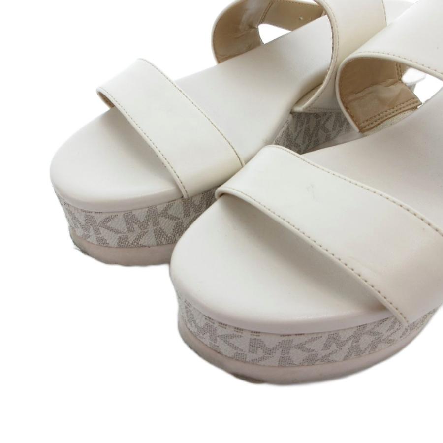 ★極美品★MICHAEL KORS ベージュ サンダル 厚底 ロゴストラップ マイケルコース MICHAEL KORS サンダル 厚底 MKロゴ総柄 レザー 5.5 白