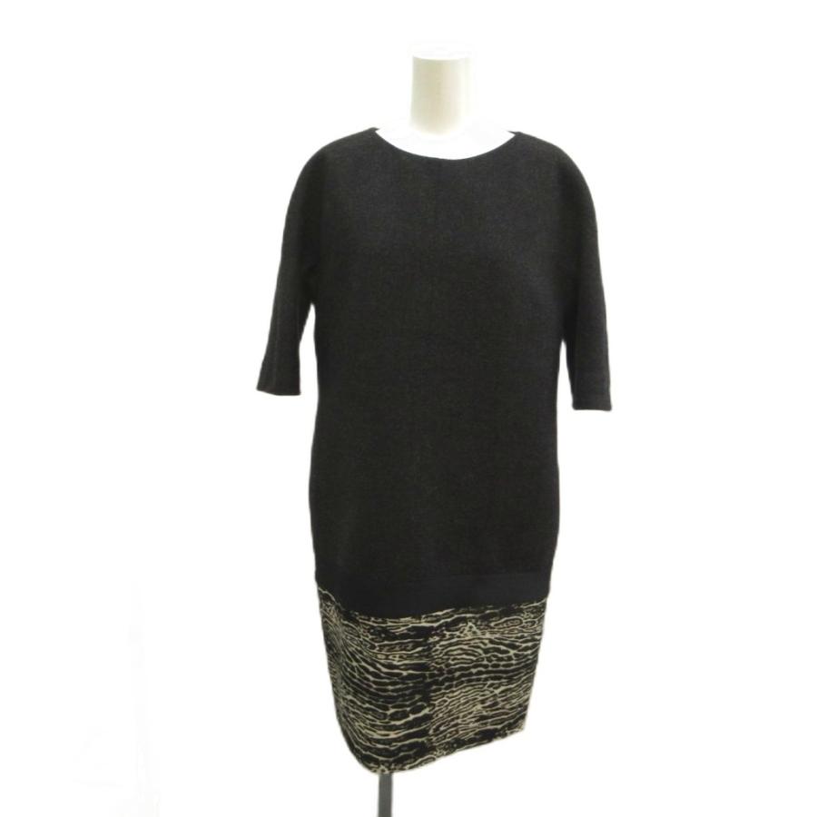 Giambattista Valli 中古 (目立った傷や汚れなし) ジャンバティスタヴァリ GIAMBATTiSTA VALLi ワンピース アンゴラ混 シルク混 40 黒 ブラック ミディ丈 ラウンドネック 七分袖
