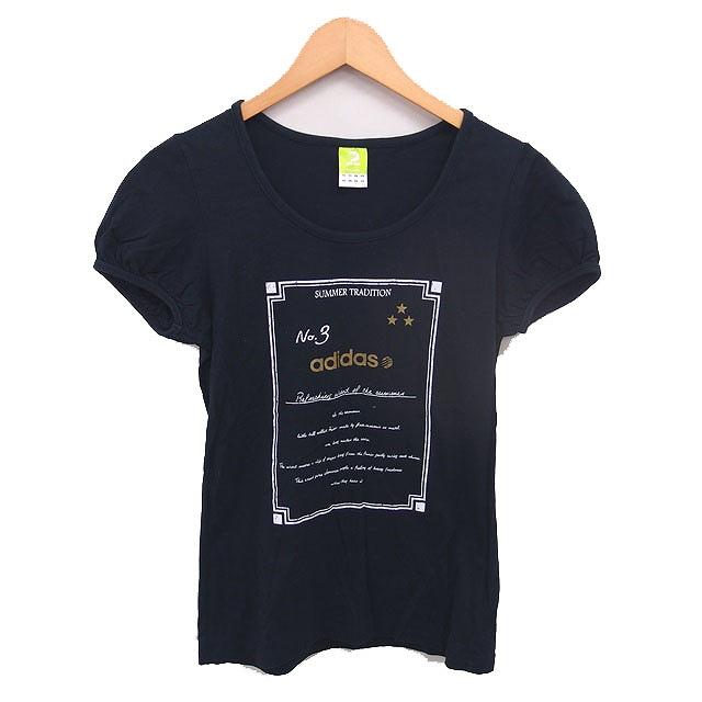 アディダスネオ adidas neo 国内正規品 Tシャツ カットソー Uネック ロゴプリント 半袖 L 黒 ブラック /TT ■GY99 レディース | 