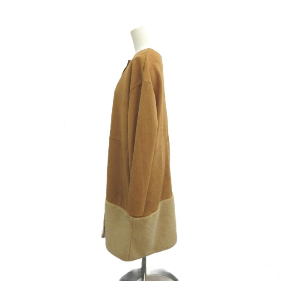 ZARA（ザラ） ノーカラーコート フェイクスエード ボア 上着 M 茶 
