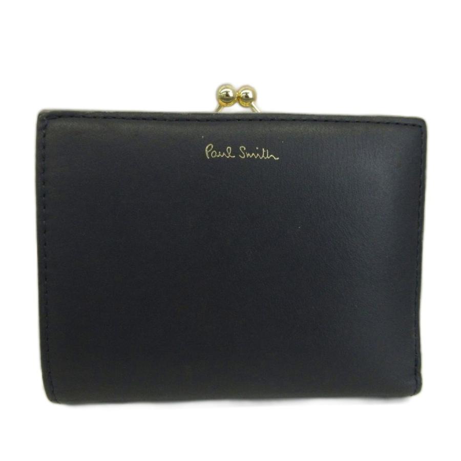 Paul Smith 二つ折り財布 レザー ブラック Paul Smith（ポール・スミス） 財布 二つ折り がま口 レザー ロゴ 紺
