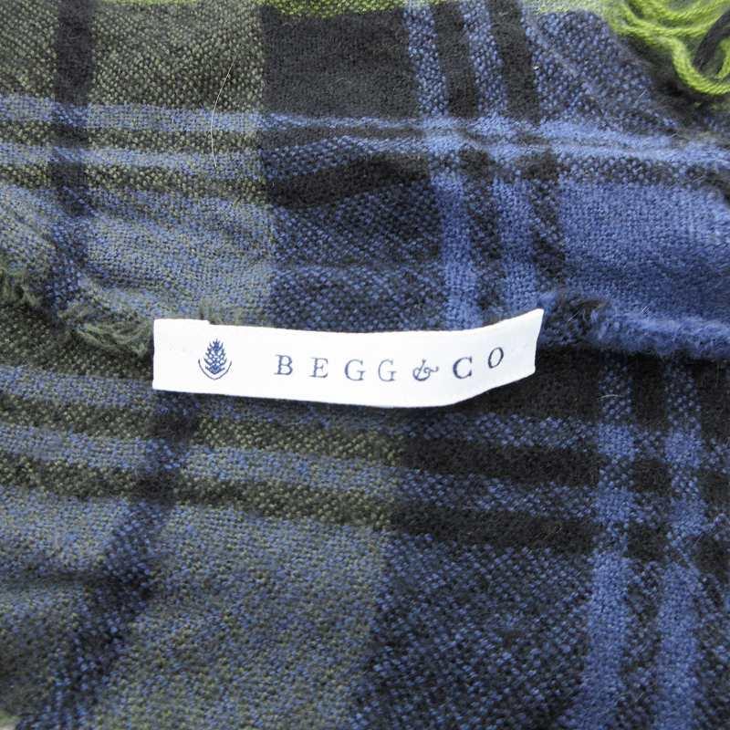 ベグアンドコー マフラー ストール フリンジ チェック柄 黒 水色 緑 ベグアンドコー Begg&Co マフラー ストール チェック柄 フリンジ