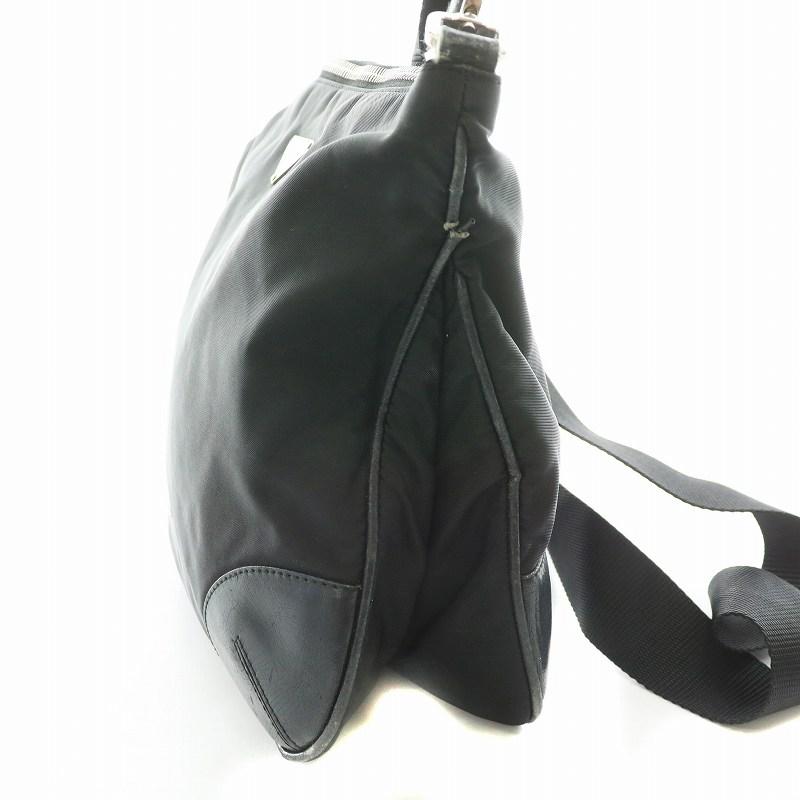 PRADA プラダ ショルダーバッグ 三角プレート ロゴ ナイロン レザー 黒  