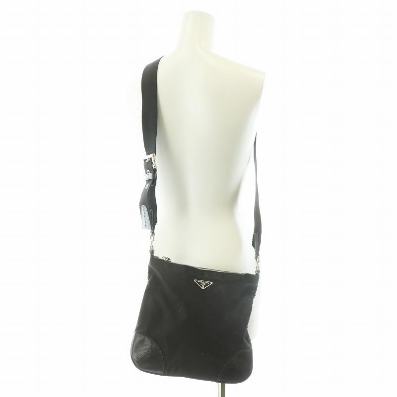 PRADA プラダ ショルダーバッグ 三角プレート ロゴ ナイロン レザー 黒  