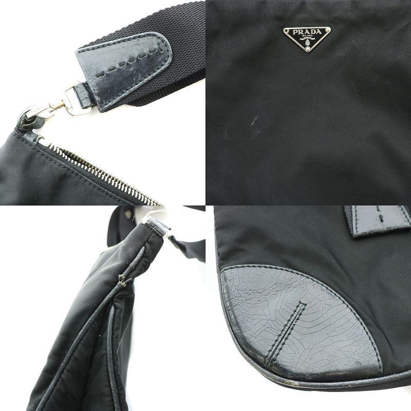 PRADA プラダ ショルダーバッグ 三角プレート ロゴ ナイロン レザー 黒  