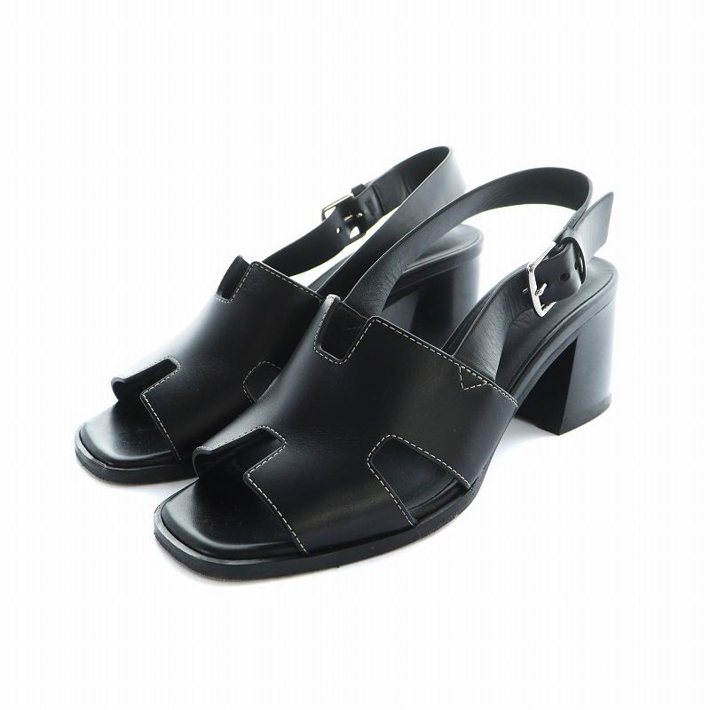 【中古】エルメス HERMES 良品 エルベ60 サンダル チャンキーヒール Hロゴ バックストラップ 36 23-23.5cm ブラック HERMES（エルメス） 良品 エルベ60 サンダル チャンキーヒール Hロゴ