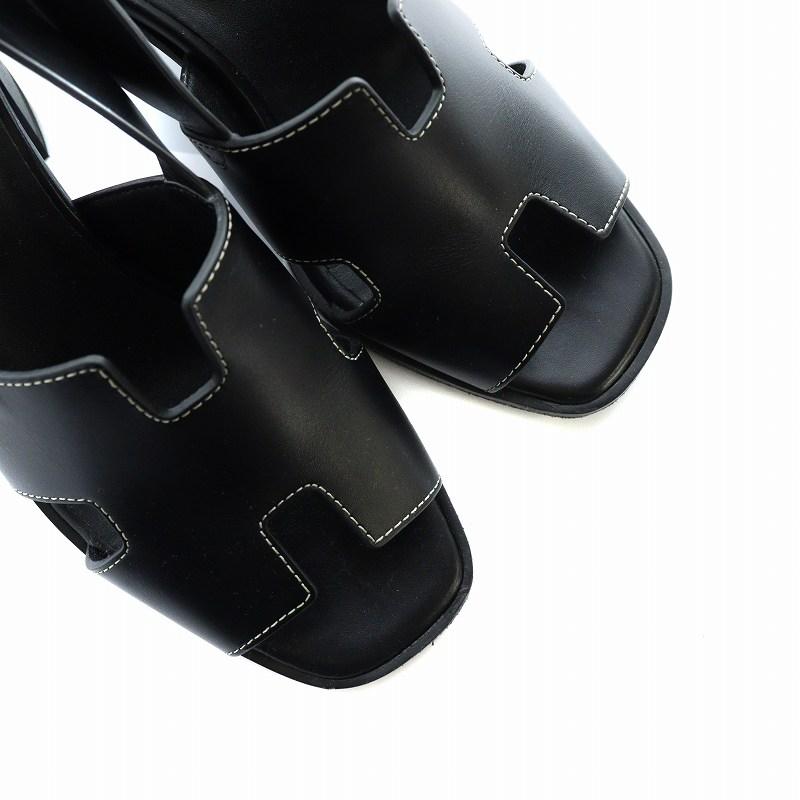 【中古】エルメス HERMES 良品 エルベ60 サンダル チャンキーヒール Hロゴ バックストラップ 36 23-23.5cm ブラック HERMES（エルメス） 良品 エルベ60 サンダル チャンキーヒール Hロゴ