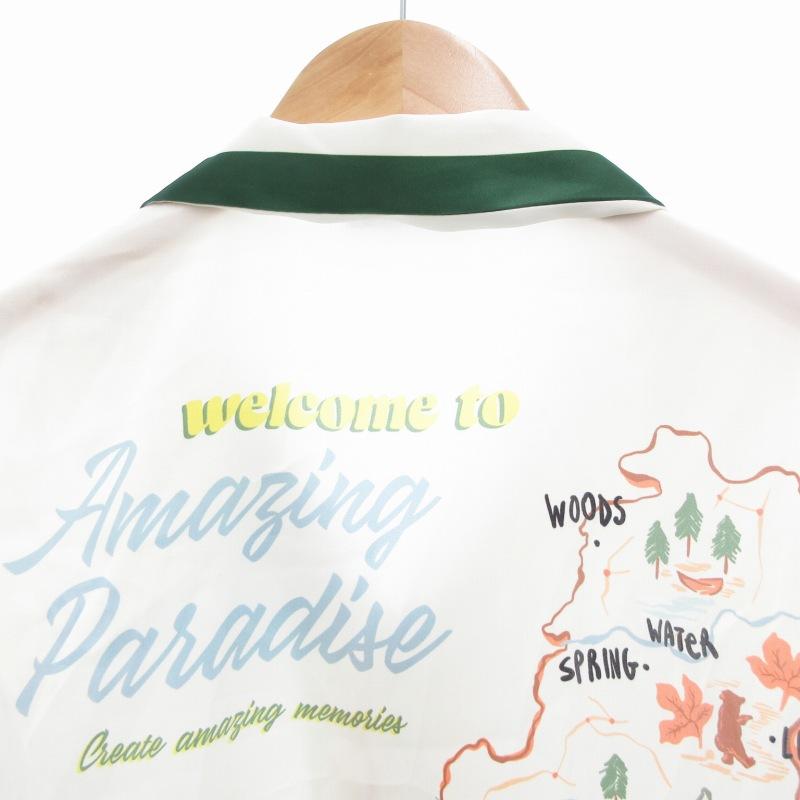 ZARA ザラ オープンカラーシャツ 開襟 半袖 ライン 総柄 S 白