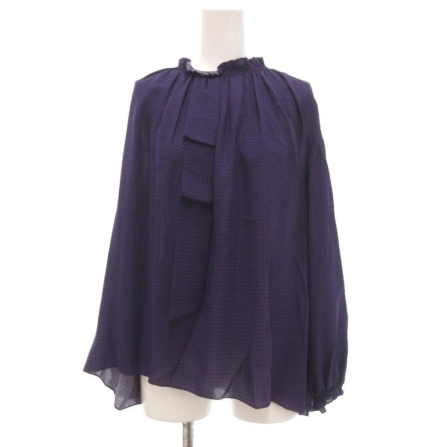 ドゥロワー Drawer 18AW シルクドットタイブラウス 長袖 36 紺 