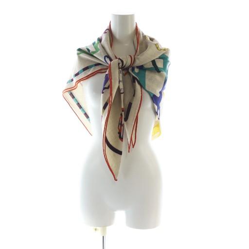 【中古】未使用品 エルメス トライアングル ジェアン スカーフ モダンなバックル アン カザック カシミヤ シルク HERMES（エルメス） 未使用品 トライアングル ジェアン スカーフ