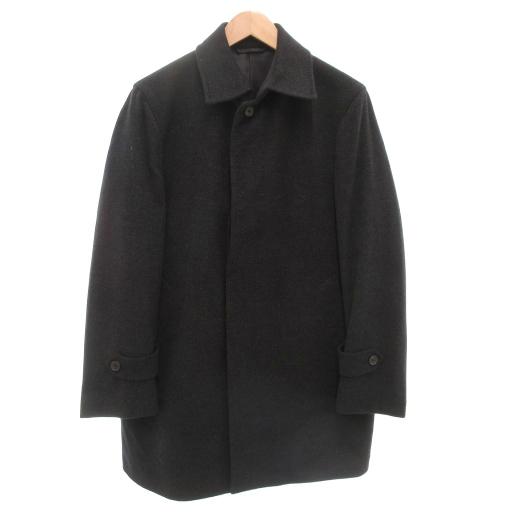 ダーバン DURBAN ステンカラーコート カシミヤ混 ミドル ハーフ丈 M 黒
