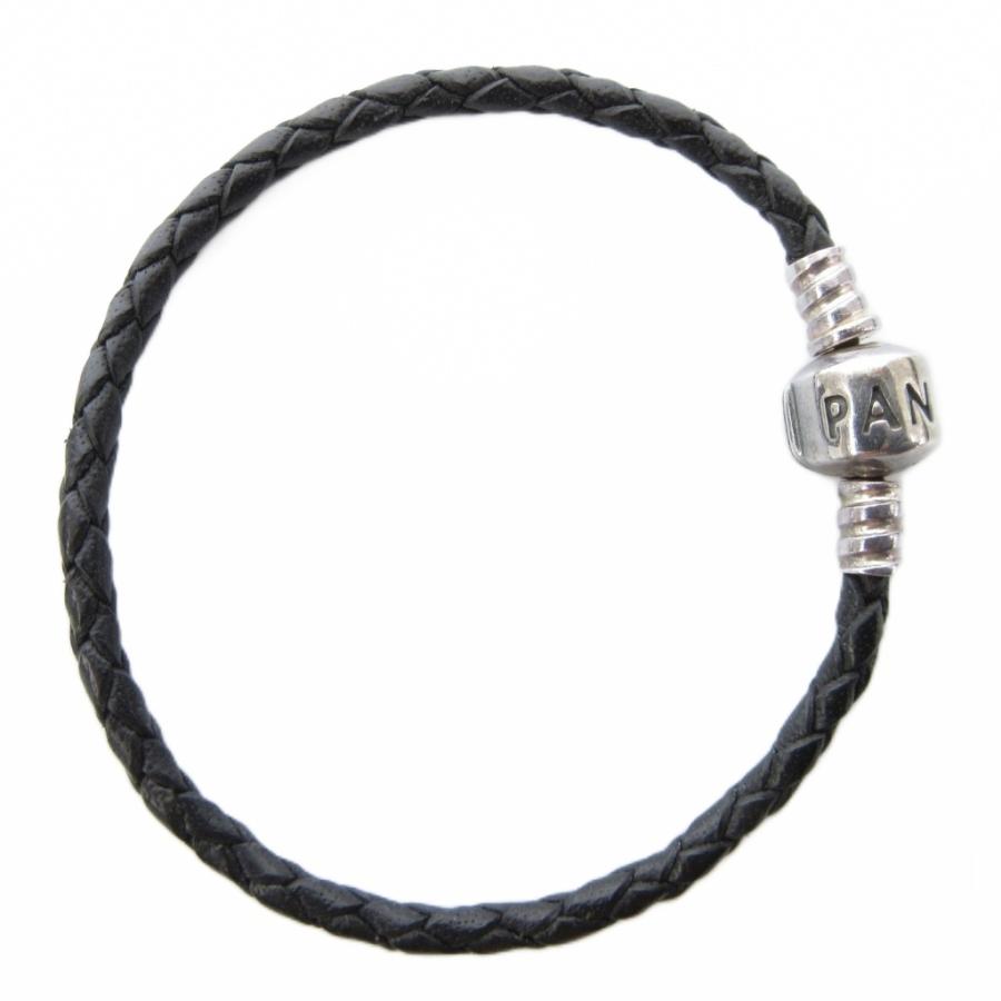 パンドラ PANDORA ブレスレット レザー 編み込み シルバー金具 黒