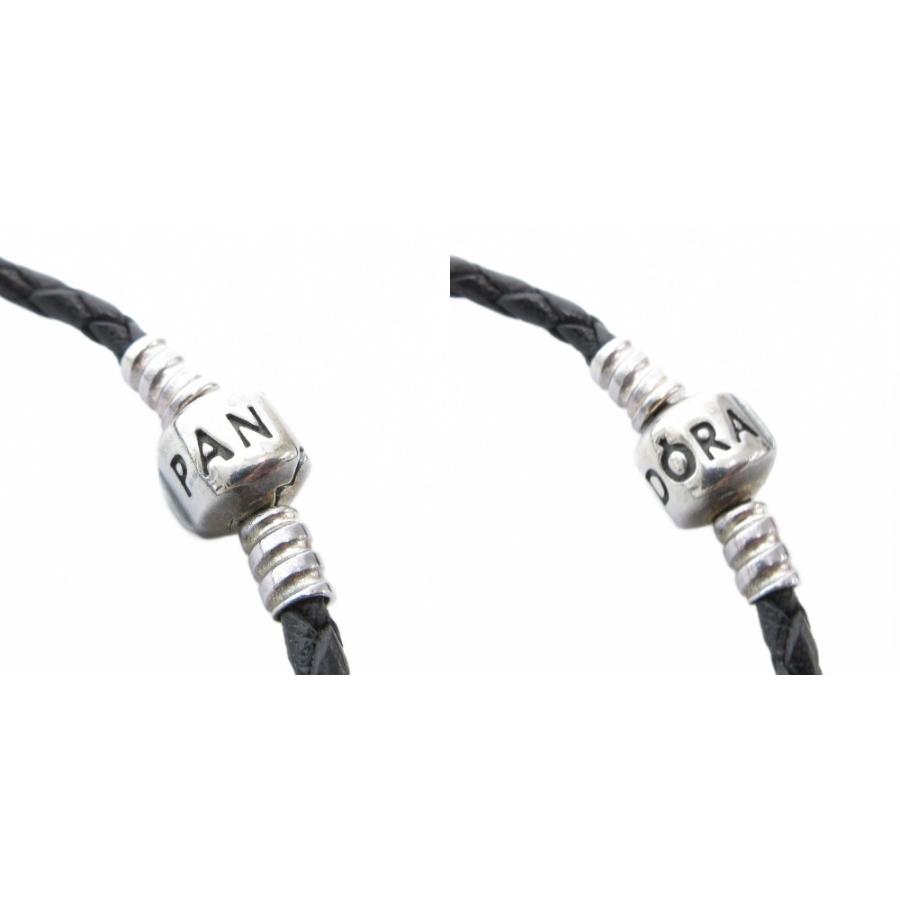 パンドラ PANDORA ブレスレット レザー 編み込み シルバー金具 黒