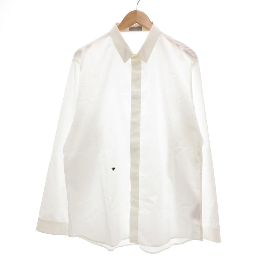 【中古】ディオールオム Dior HOMME ドレスシャツ ワイシャツ 長袖 BEE 蜂 刺繍 45 白 /UO メンズ ディオールオム Dior HOMME ドレスシャツ ワイシャツ 長袖 BEE 蜂 刺繍