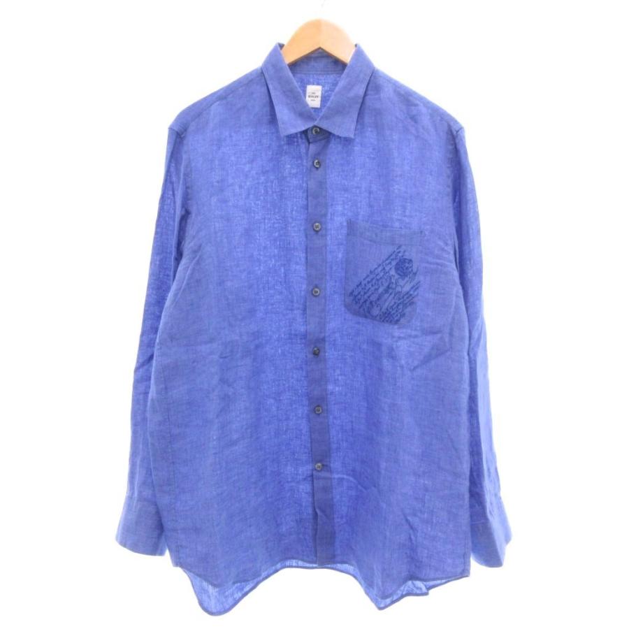 【中古】ベルルッティ Berluti 24年夏 リネン シャツ スクリット ポケット マザーオブパールボタン R41 INDIGO /UO ベルルッティ Berluti 24年夏 リネン シャツ スクリット ポケット