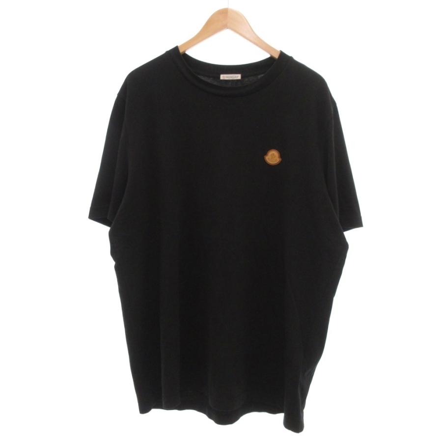 【中古】モンクレール MONCLER 23AW Tシャツ 半袖 ロゴ レザーワッペン XL 黒 /UO メンズ MONCLER（モンクレール） MONCLER 23AW Tシャツ 半袖 ロゴ レザー