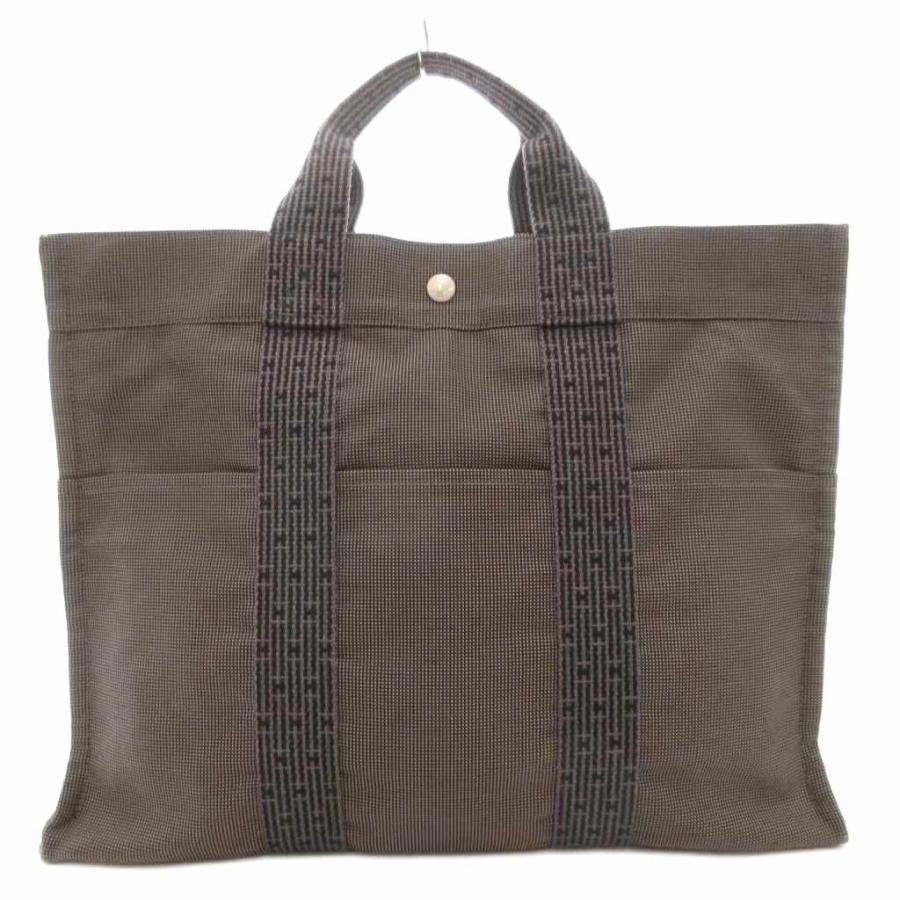 【中古】エルメス HERMES エールラインMM トート ハンドバッグ カナデ付き キャンバス グレー /GV HERMES（エルメス） エールラインMM トート ハンドバッグ カナデ付き