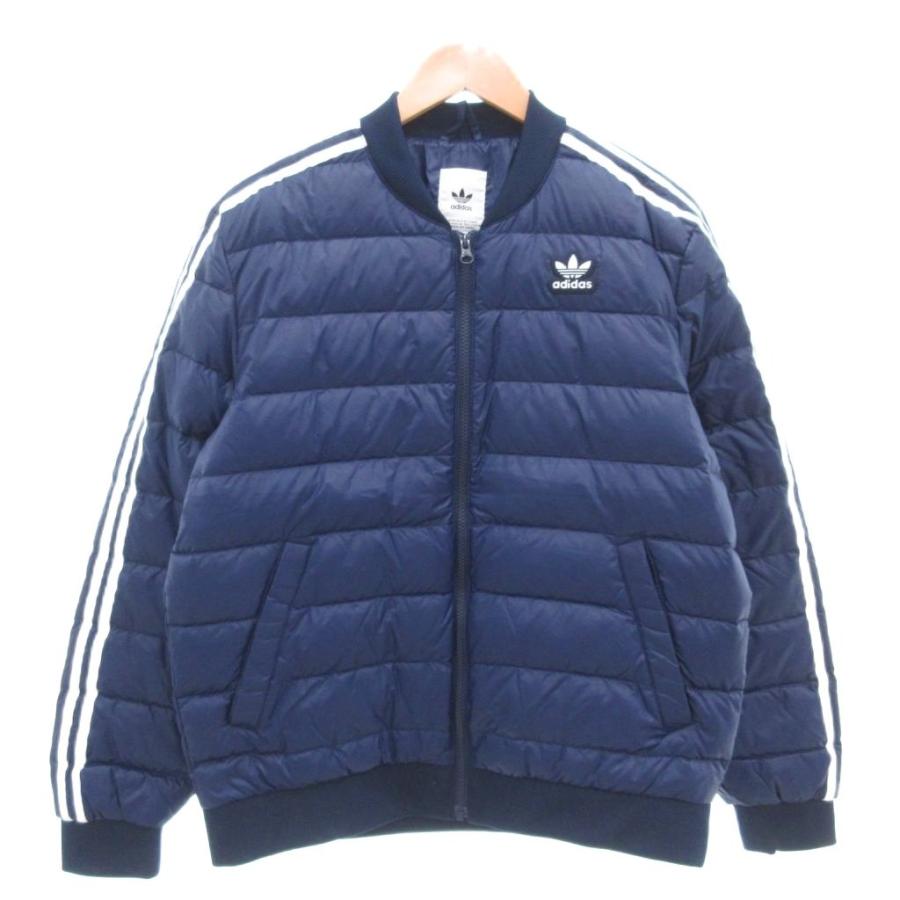極美品 adidas スーパースター 3ライン ダウンジャケット L ネイビー青 極美品 adidas スーパースター 3ライン ダウンジャケット L ネイビー青