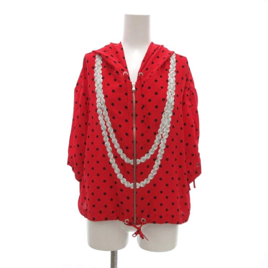 【中古】モスキーノ MOSCHINO COUTURE パーカー 絹 シルク ジップアップ 半袖 水玉模様 ドット柄 だまし絵 I46 赤 モスキーノ MOSCHINO COUTURE パーカー 絹 シルク ジップアップ 半袖