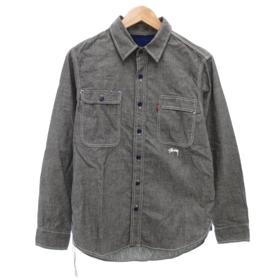 【中古】ステューシー STUSSY リーバイス ワークシャツ シャンブレー 長袖 M 刺繍 ロゴ ステッチ グレー /AE STUSSY（ステューシー） リーバイス ワークシャツ シャンブレー 長袖 M