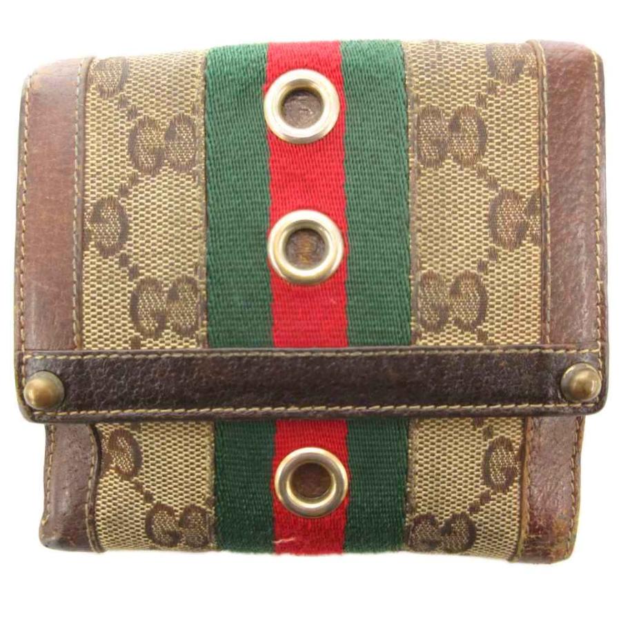 【中古】グッチ GUCCI シェリーライン 二つ折り財布 ウォレット GGキャンバス ロゴ 茶 ブラウン 144179・0959 /AE GUCCI（グッチ） シェリーライン 二つ折り財布 ウォレット GG