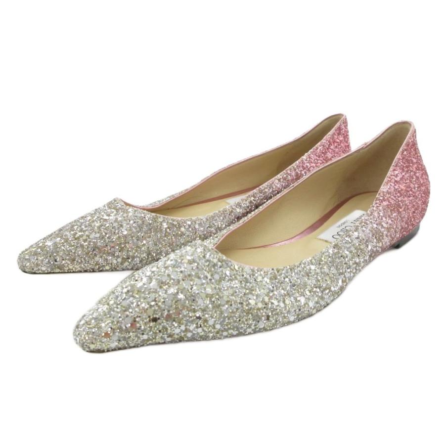 【中古】ジミーチュウ JIMMY CHOO ROMIY バレエ フラットシューズ パンプス ポインテッドトゥ グリッター レザー 38 ジミーチュウ JIMMY CHOO ROMIY バレエ フラットシューズ パンプス