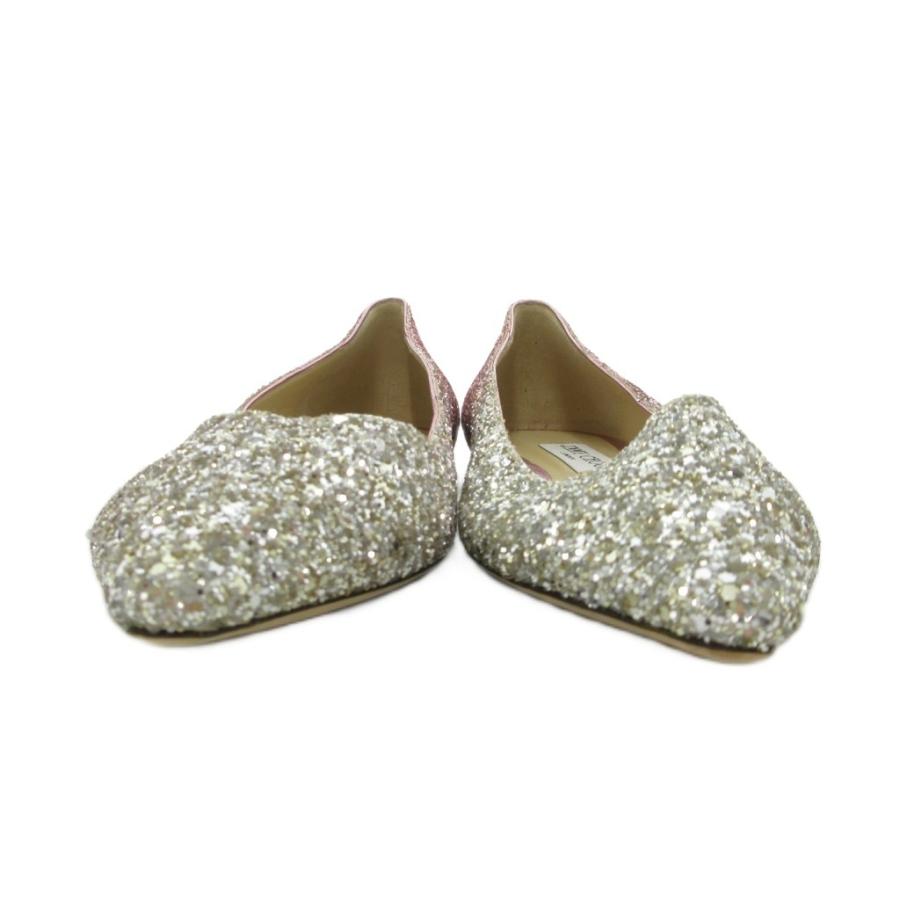 【中古】ジミーチュウ JIMMY CHOO ROMIY バレエ フラットシューズ パンプス ポインテッドトゥ グリッター レザー 38 ジミーチュウ JIMMY CHOO ROMIY バレエ フラットシューズ パンプス