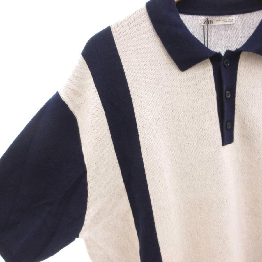 ZARA（ザラ） 未使用品 タグ付き ニットポロシャツ 半袖 M ストライプ