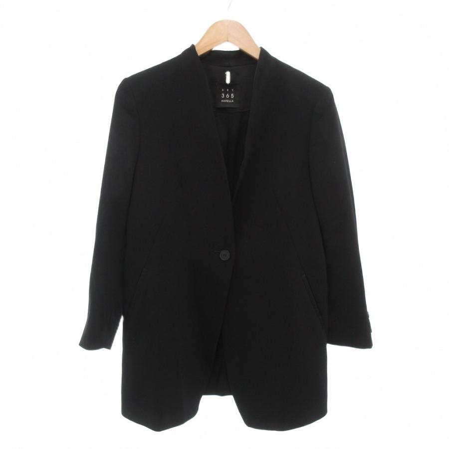 【中古】マレーラ MARELLA ART.365 ノーカラージャケット 42 総裏地 シングル 黒 ブラック 秋冬 /AE レディース マレーラ MARELLA ART.365 ノーカラージャケット 42 総裏地 シングル