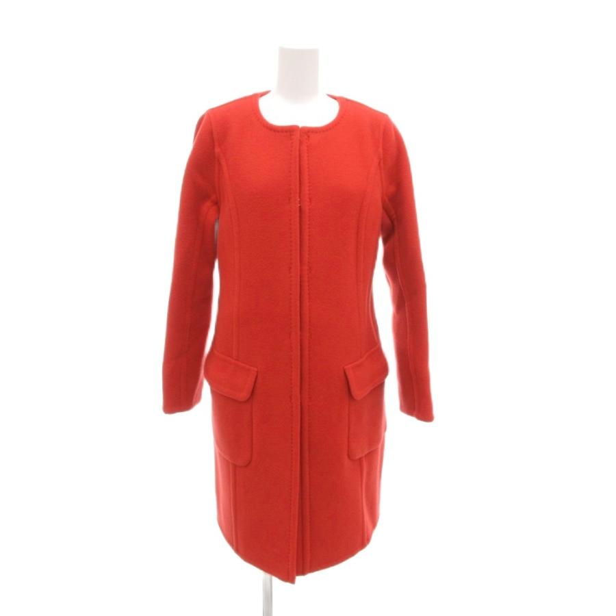 エポカ EPOCA ノーカラーコート 40 ロング丈 メルトン ウール 赤