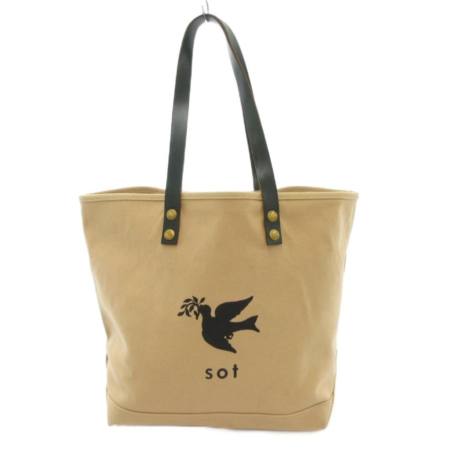 中古】ソット sot トートバッグ ロゴ キャンバス レザー ベージュ /AE 