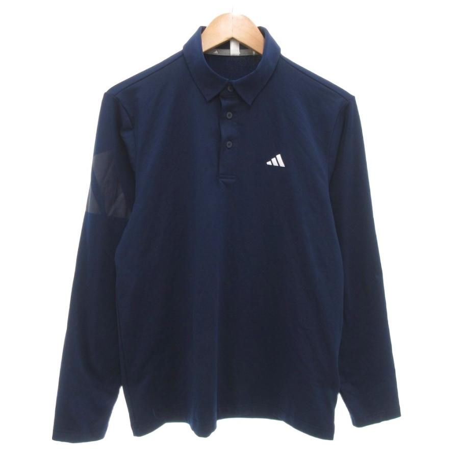 adidas ポロシャツ ネイビー M adidas（アディダス） ポロシャツ 長袖 M ロゴ プリント 紺 ネイビー