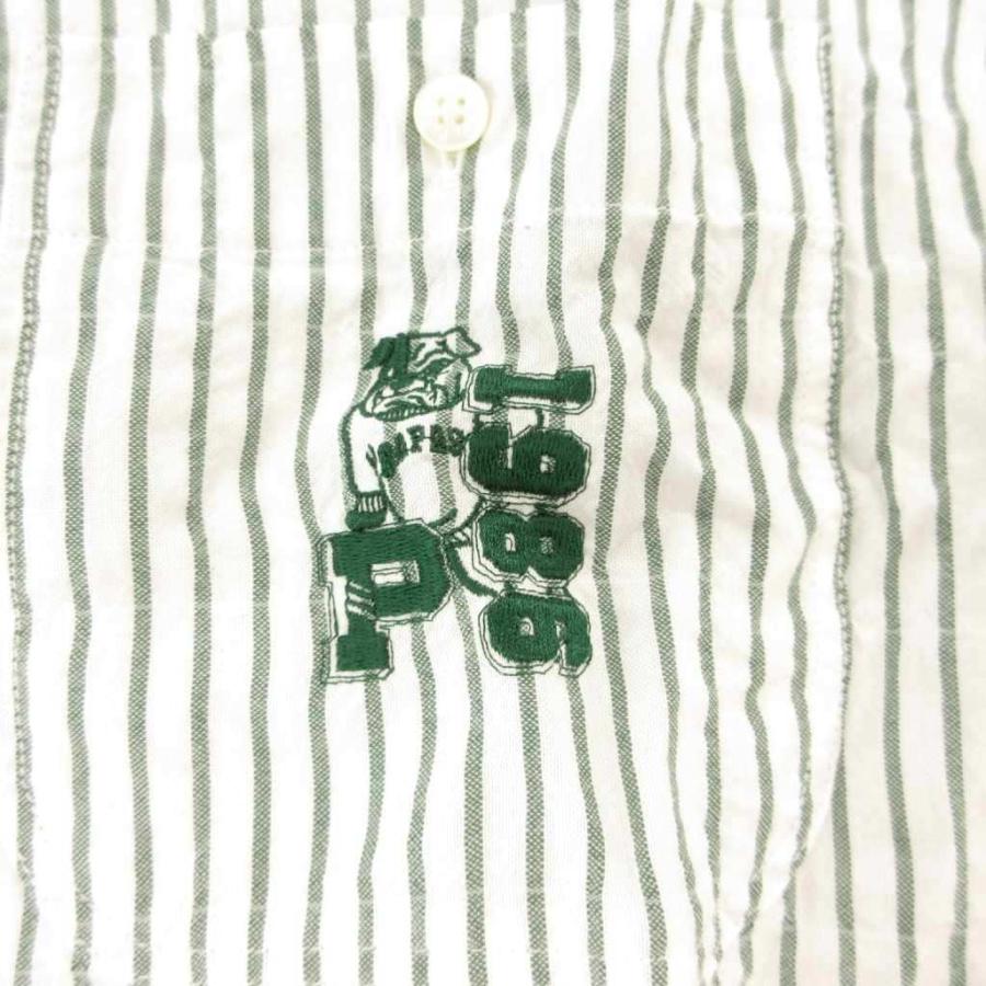 【中古】未使用品 パパス Papas タグ付き ストライプシャツ 長袖 オーバーサイズ LL カジュアル 刺繍 緑 グリーン 未使用品 パパス Papas タグ付き ストライプシャツ 長袖 オーバー