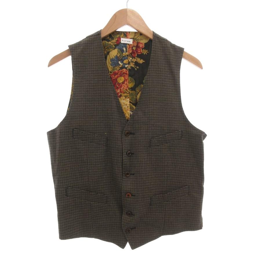ポールスミスコレクション　チェック　花柄　ジレ Paul Smith（ポール・スミス） ベスト ジレ L チェック 総柄 裏地花柄