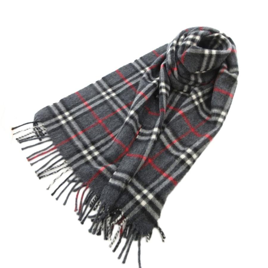 BURBERRY LONDON マフラー　グレー　チェック　黒　フリンジ バーバリーズBurberrys' ウールチェックフリンジマフラー グレー他 (K