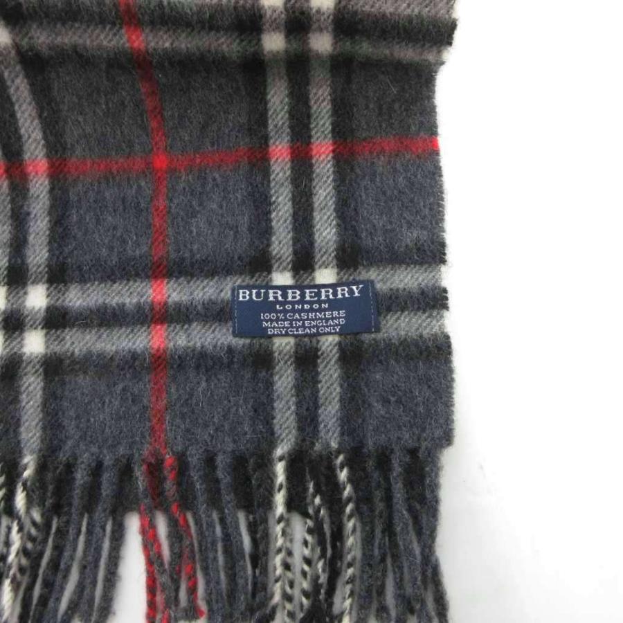 BURBERRY LONDON マフラー　グレー　チェック　黒　フリンジ バーバリーズBurberrys' ウールチェックフリンジマフラー グレー他 (K