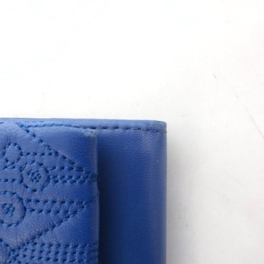 アナスイ 長財布 ウォレット がま口 ステッチ キルティング ロゴ レザー 青 ANNA SUI（アナスイ） 長財布 ウォレット がま口 ステッチ